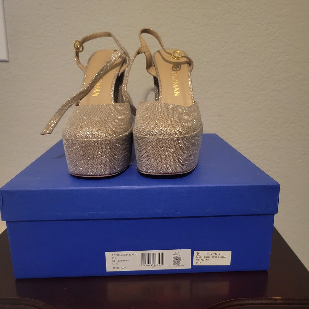 Stuart Weitzman Gold Glitter Platform Slingback H… - image 2